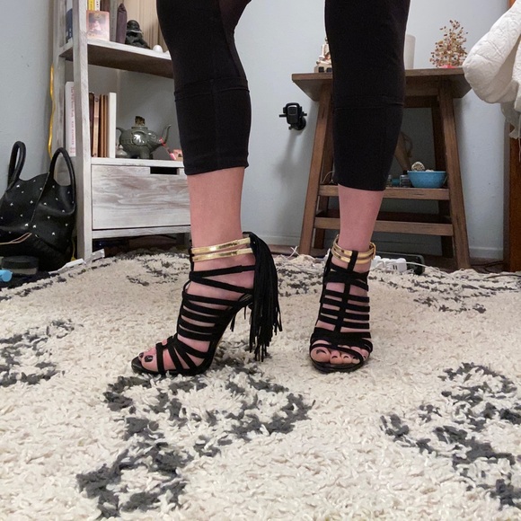 Herve Leger Fabia Black & Gold Sandals - Picture 13 of 14